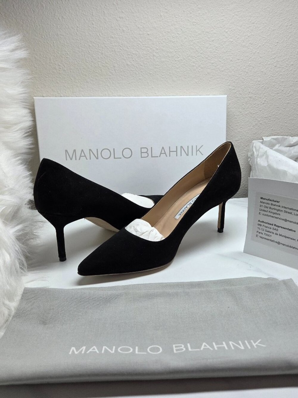 Manolo Blahnik BB 70 Black Suede Pointed Toe Pumps 35.5 Box DustBag